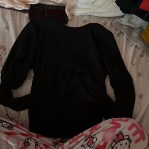 Black Long Sleeve Ribbed Top - Women